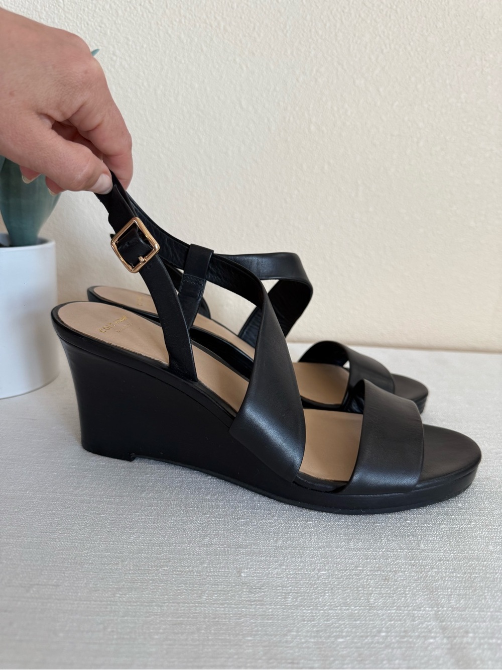 Cole Haan Classic Black Leather Wedge Sandals for Women - Slingback Comfort